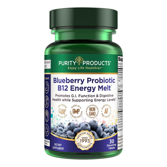 Organic Blueberry Probiotic B12 Energy Melt - Clinical Grade with Methylcobalamin B-12 - 30 Melts