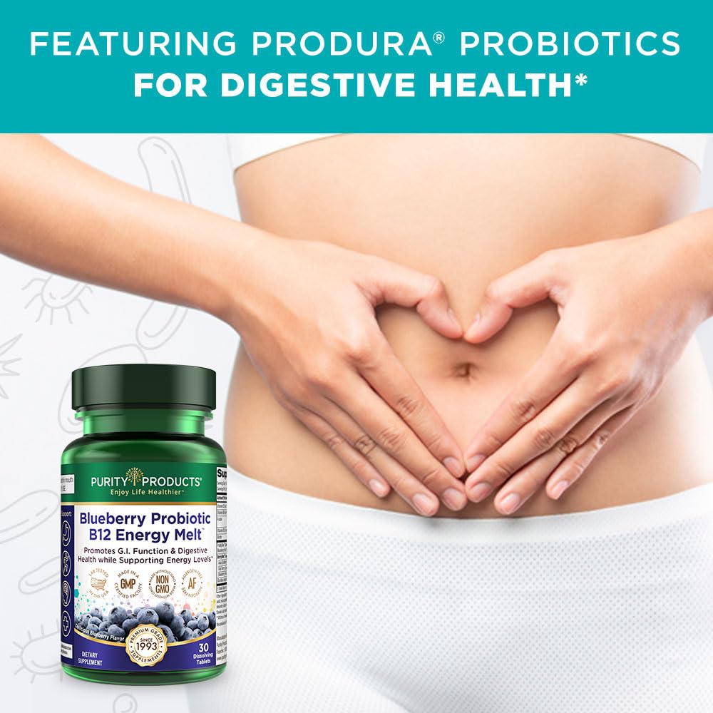 Organic Blueberry Probiotic B12 Energy Melt - Clinical Grade with Methylcobalamin B-12 - 30 Melts