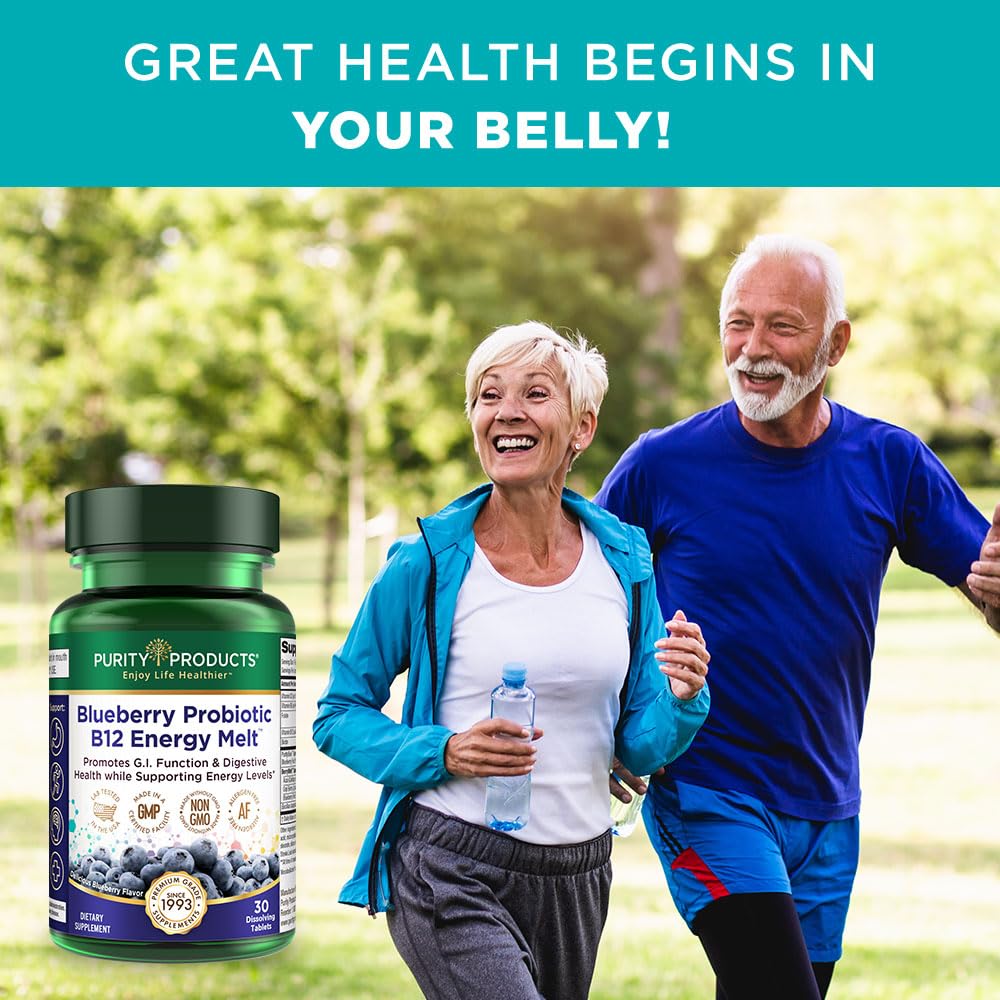 Organic Blueberry Probiotic B12 Energy Melt - Clinical Grade with Methylcobalamin B-12 - 30 Melts