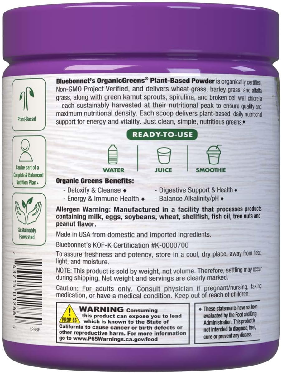 Organic Bluebonnet Nutrition Super Earth Green Powder 7.4 Oz - Plant-Based Superfood Blend