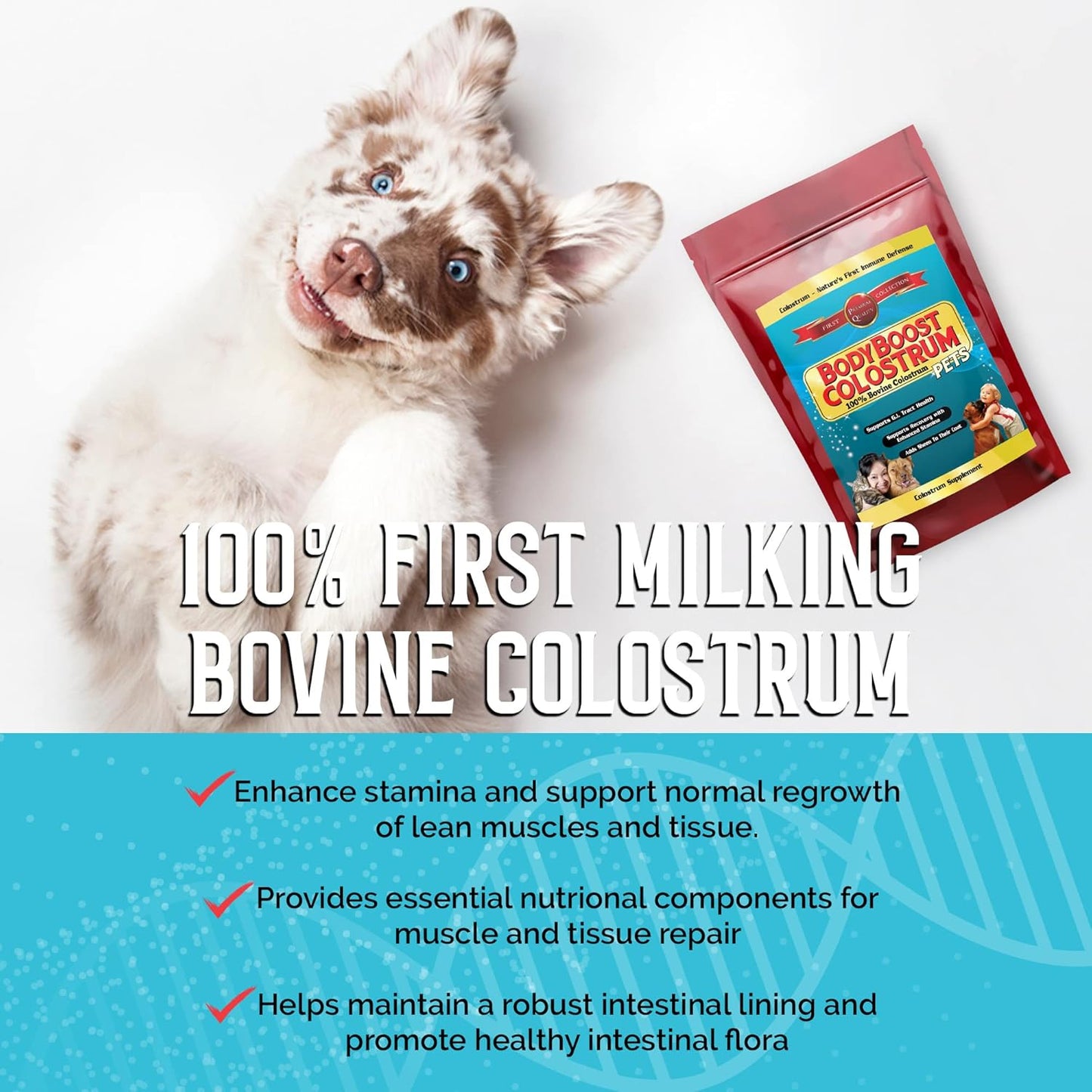 Organic BodyBoost Bovine Colostrum Powder for Dogs and Cats - Immune Support Supplement for Allergy Relief, Itch Relief, and Gut Health - Grass Fed, All Ages - 8 oz