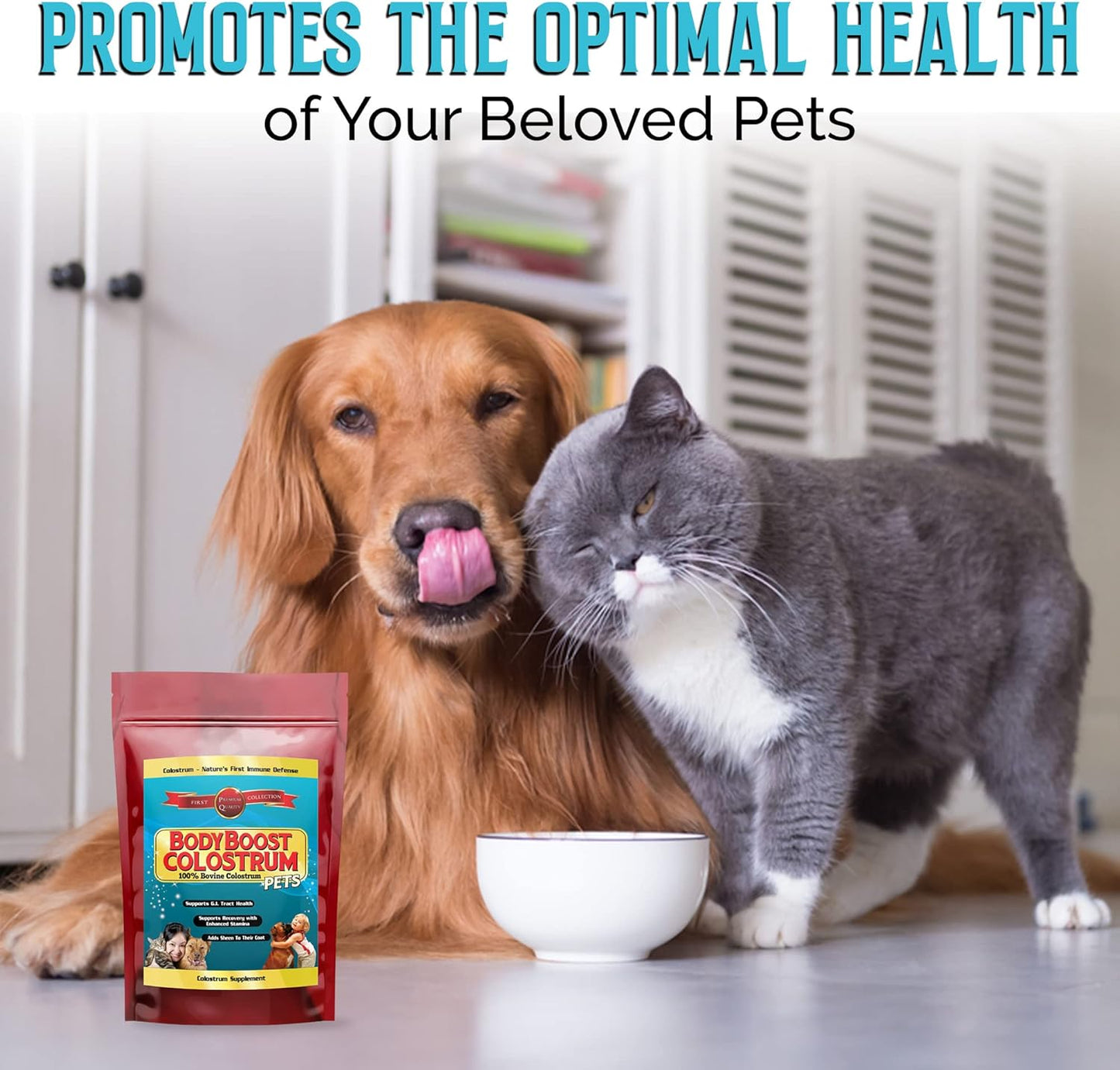 Organic BodyBoost Bovine Colostrum Powder for Dogs and Cats - Immune Support Supplement for Allergy Relief, Itch Relief, and Gut Health - Grass Fed, All Ages - 8 oz