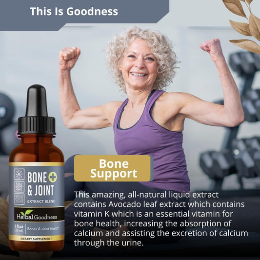 Organic Bone and Joint Health Liquid Extract - Muscle Support with Calcium, Magnesium, Glucosamine, and Chondroitin - 1oz Bottle