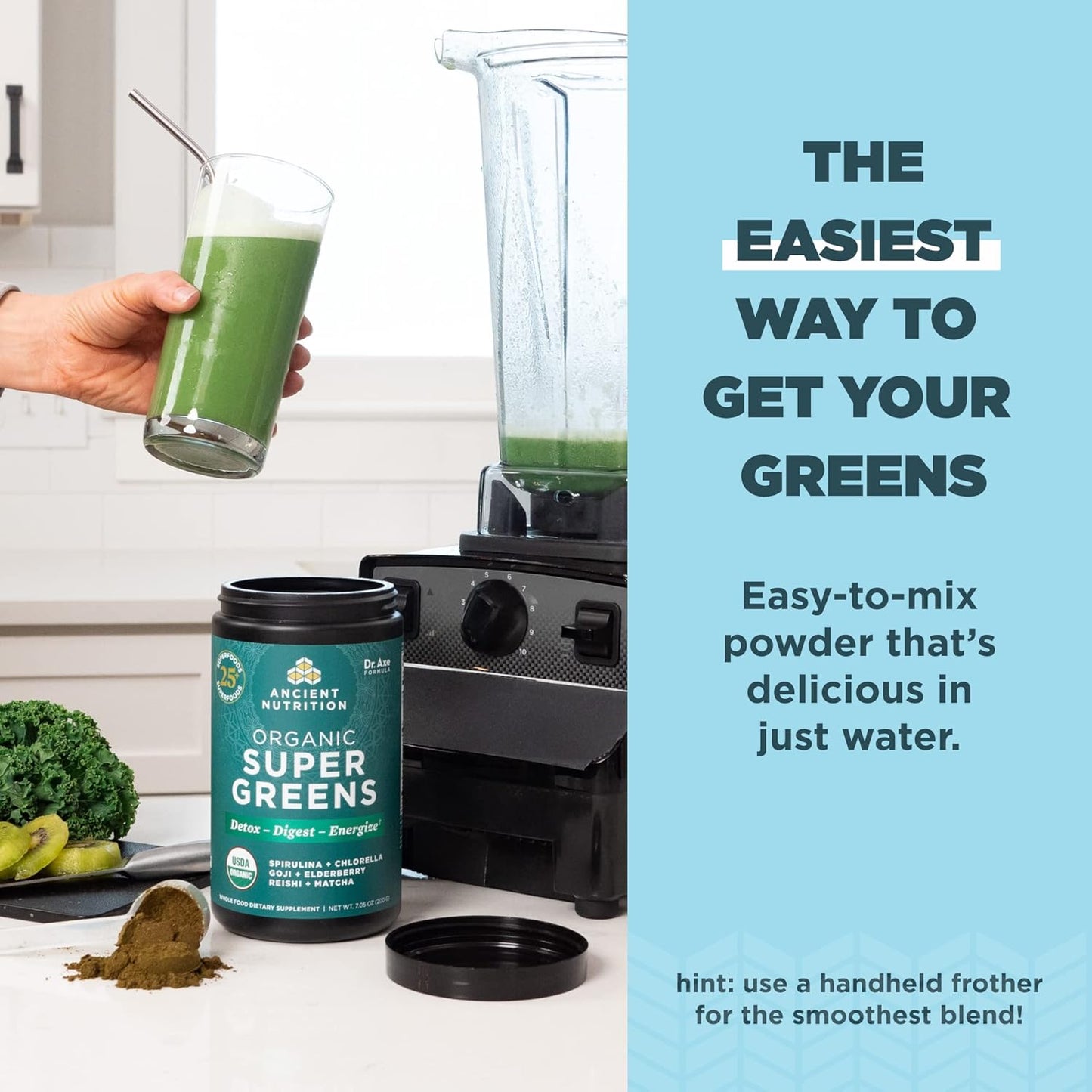 Organic Bone Broth Protein Powder with Salted Caramel Flavor + Supergreens Powder in Greens Flavor, 45 Servings