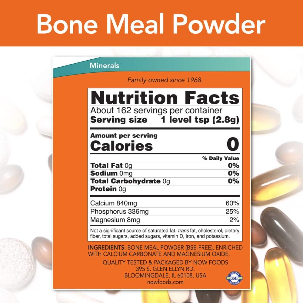 Organic Bone Meal Powder by NOW Foods - 1 lb (454 g) Pack for Stronger Bones and Joints