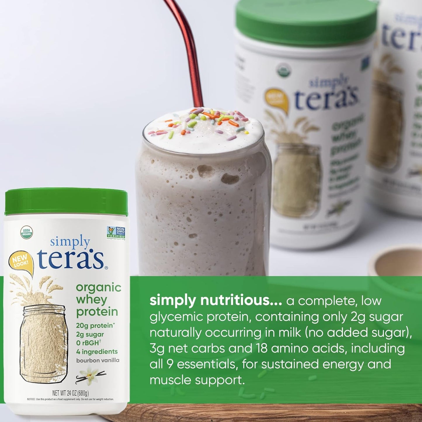 Organic Bourbon Vanilla Whey Protein Powder - Family Size by Simply Tera