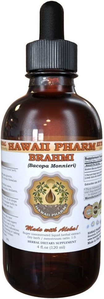 Organic Brahmi Liquid Extract Tincture Supplement - 4 Oz Bottle - Bacopa Monnieri Herbal Remedy from Hawaii Pharm