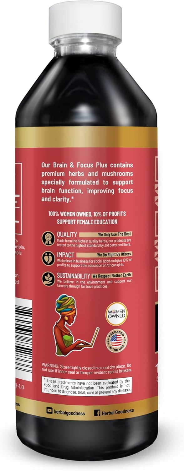 Organic Brain Boost - Nootropic Supplement for Focus & Immune Support - Gingko, Graviola, Lion's Mane - Non-GMO - 12oz - 23 Servings