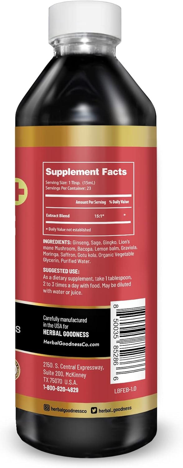 Organic Brain Boost - Nootropic Supplement for Focus & Immune Support - Gingko, Graviola, Lion's Mane - Non-GMO - 12oz - 23 Servings