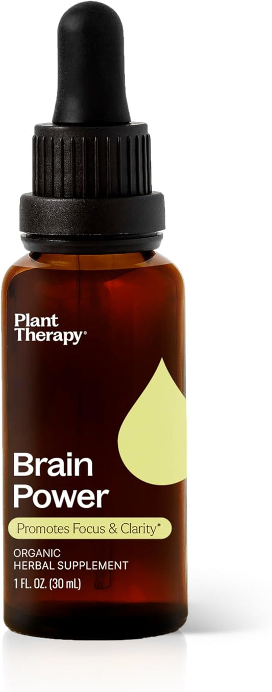 Organic Brain Power Tincture 30 mL - Boost Brain Focus, Clarity, Alertness, and Memory - Plant Therapy Supplement
