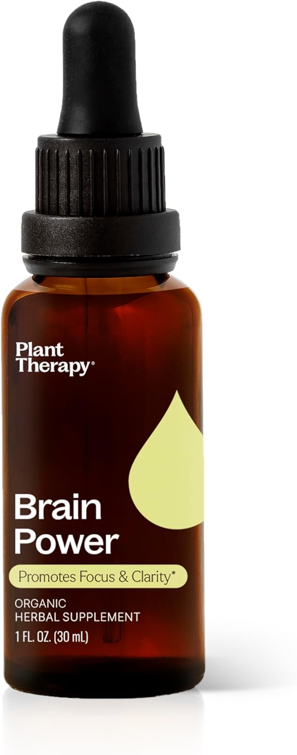Organic Brain Power Tincture 30 mL - Boosts Brain Focus, Clarity & Memory - Plant Therapy Brain Boost Supplement