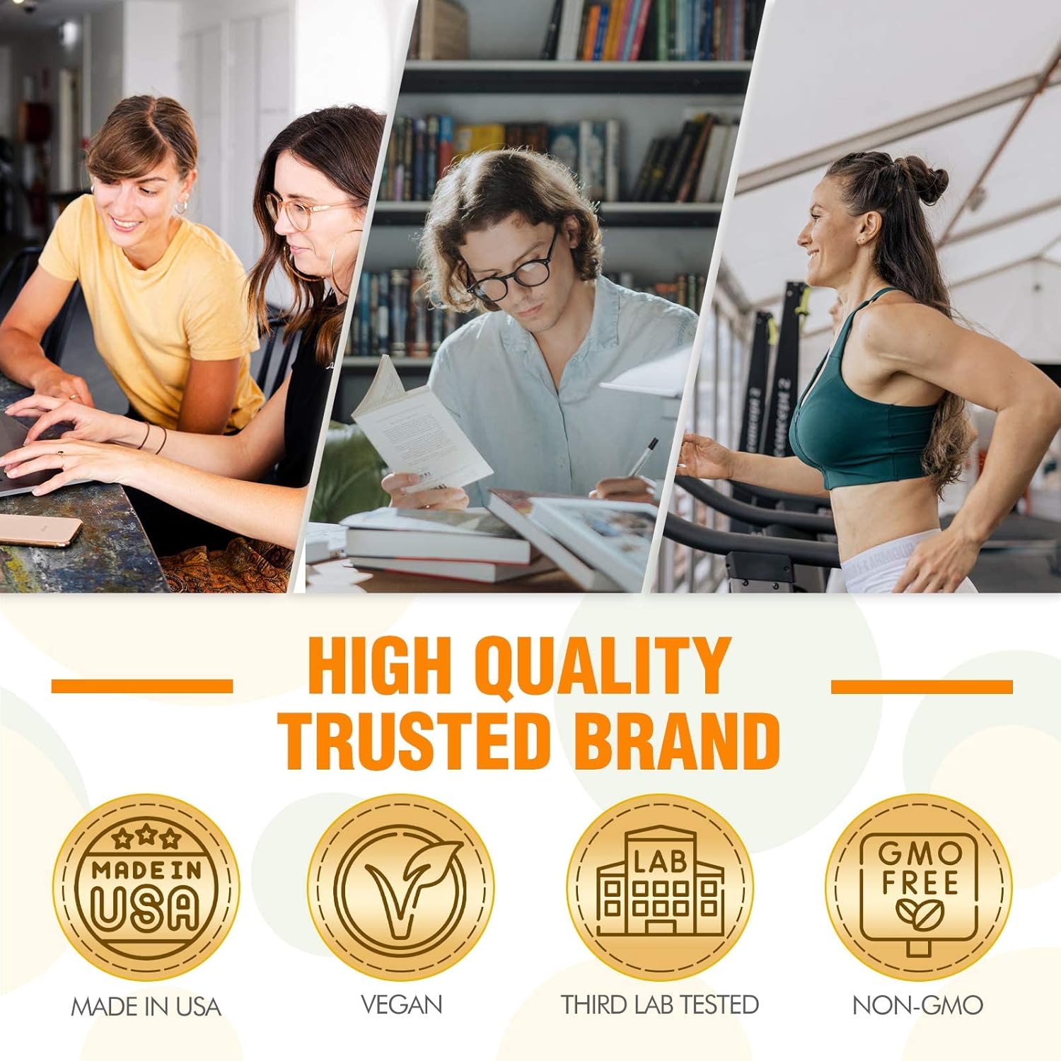 Organic Brain Support Supplement for Focus, Memory, and Energy - Vegan Nootropics with Guarana, Ginseng, Rhodiola Extract - 90 Capsules