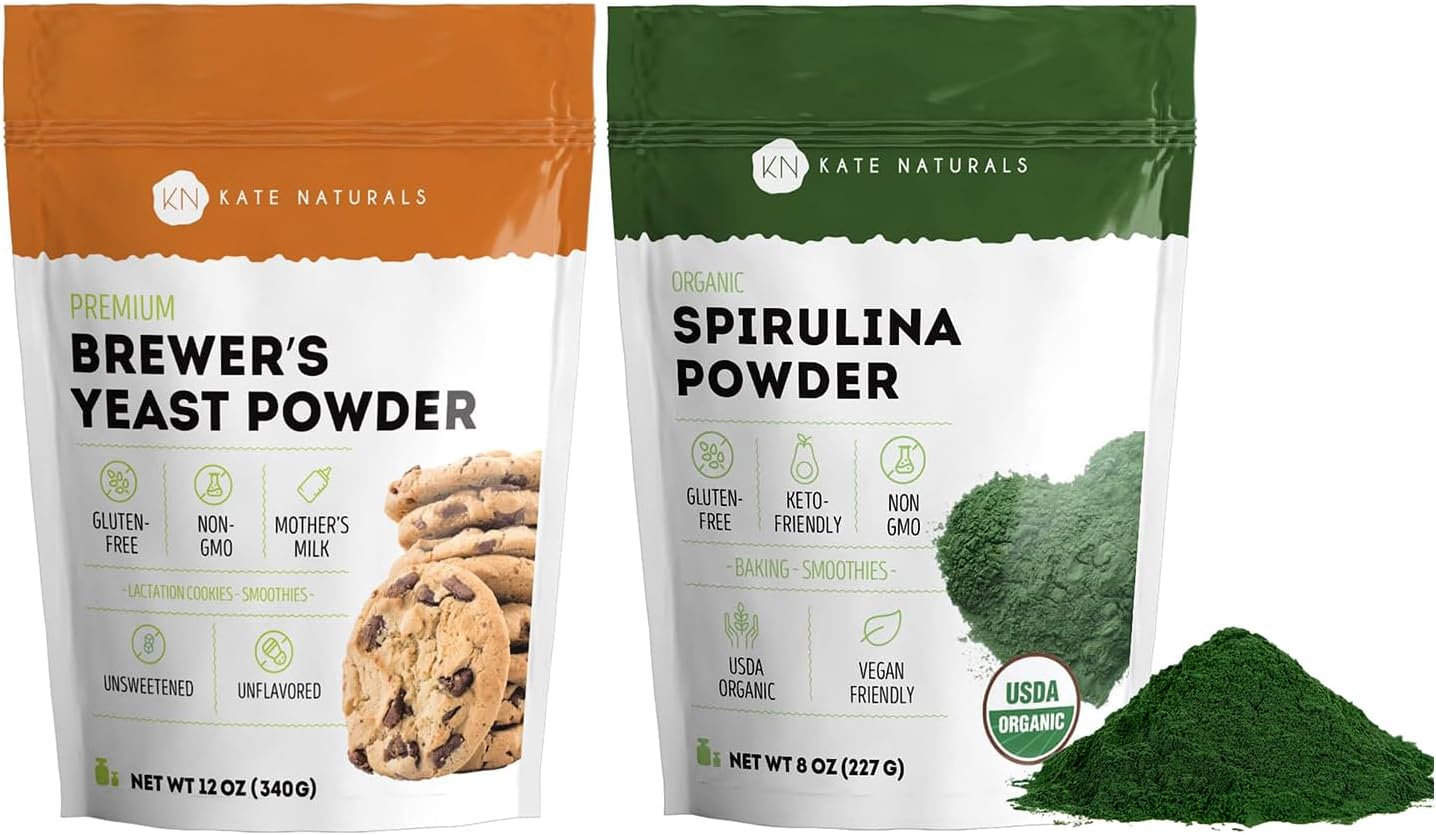 Organic Brewer's Yeast and Spirulina Powder Bundle - 12oz and 8oz Sizes