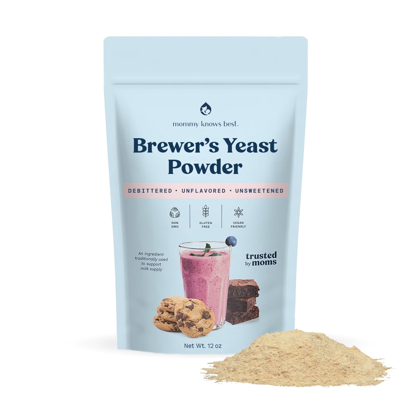 Organic Brewer's Yeast Powder for Breastfeeding Support | Mild-Tasting, Debittered, Gluten-Free Lactation Supplement for Cookies, Smoothies, Recipes | 12 oz