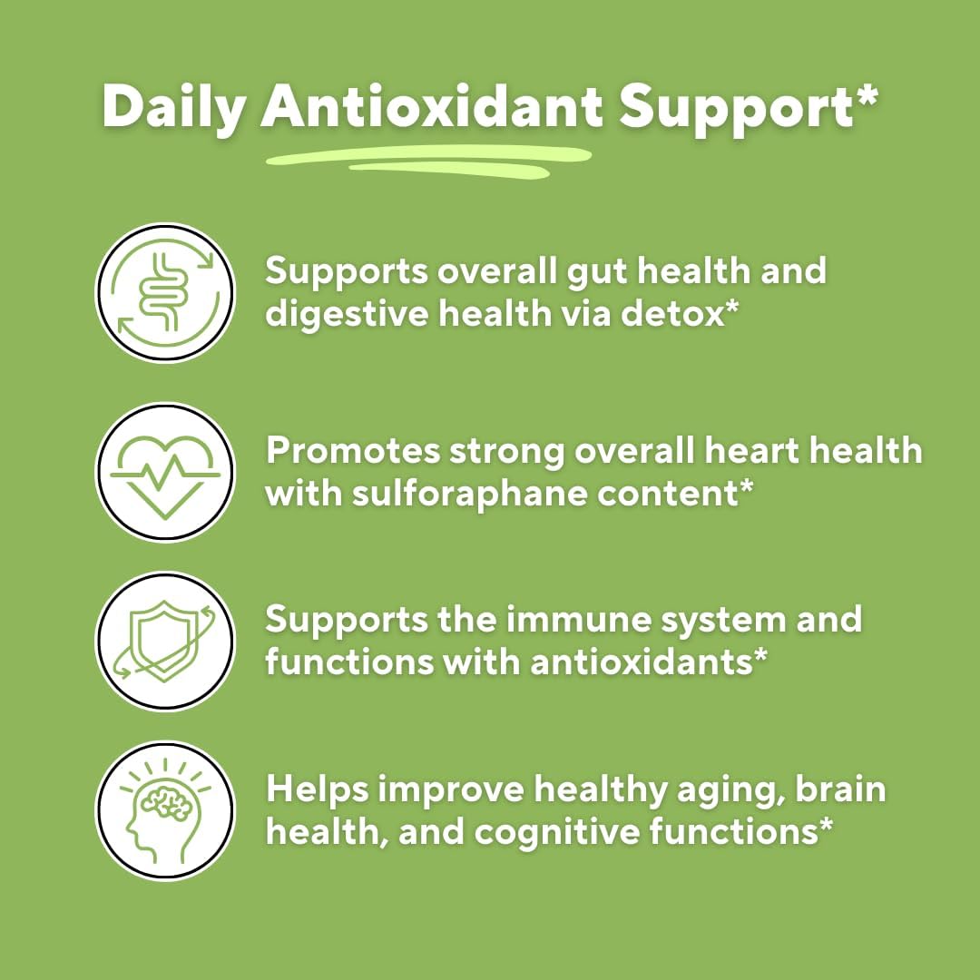 Organic Broccoli Sprout & Extract Capsules for Sulforaphane, Antioxidant & Heart Health - 120 Veggie Caps - Non-GMO, Gluten-Free, Vegan