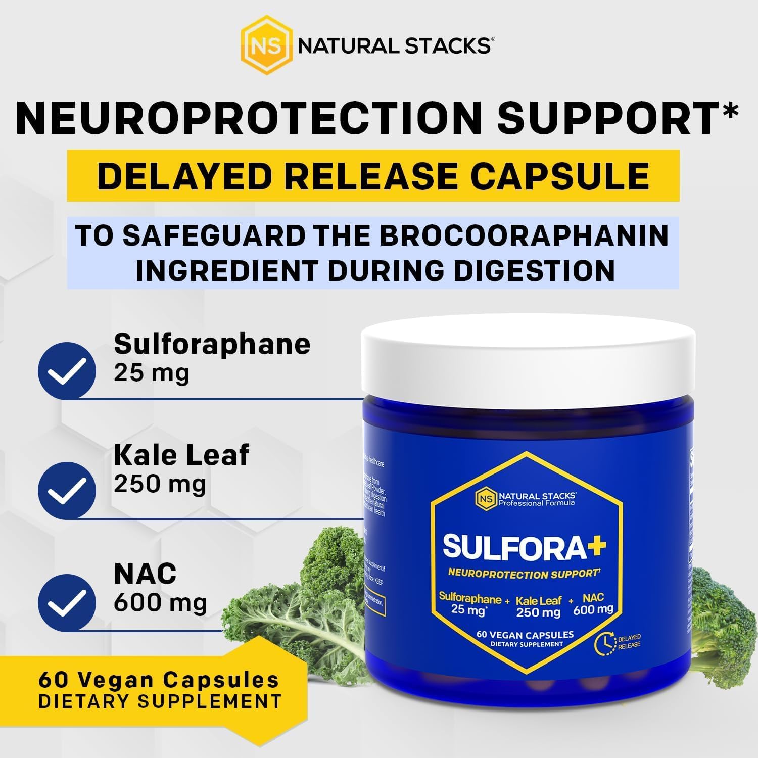 Organic Broccoli Sprout & Kale NAC Supplement for Brain Health - Antioxidant Rich with Sulforaphane - 60 Capsules
