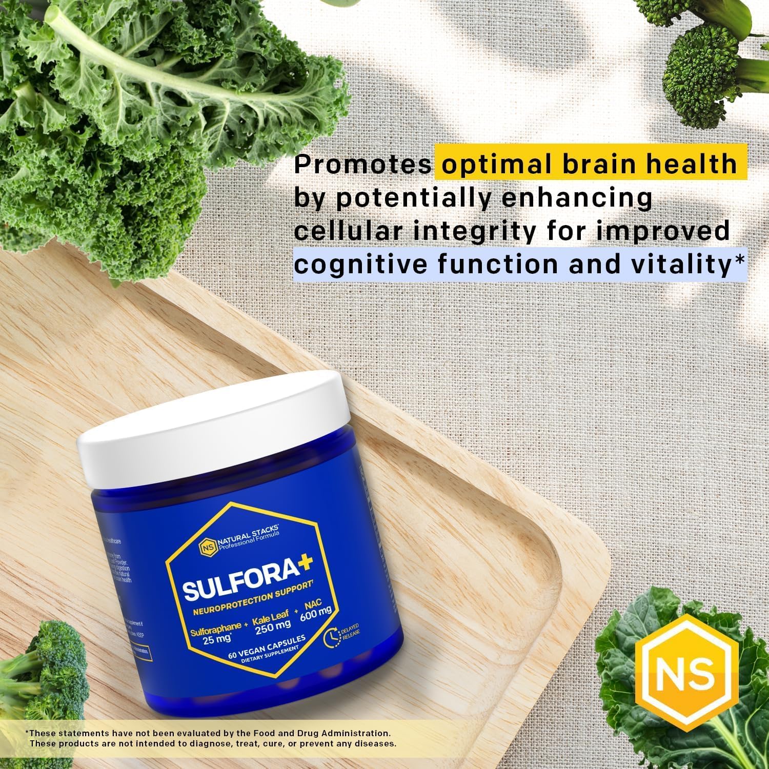 Organic Broccoli Sprout & Kale NAC Supplement for Brain Health - Antioxidant Rich with Sulforaphane - 60 Capsules