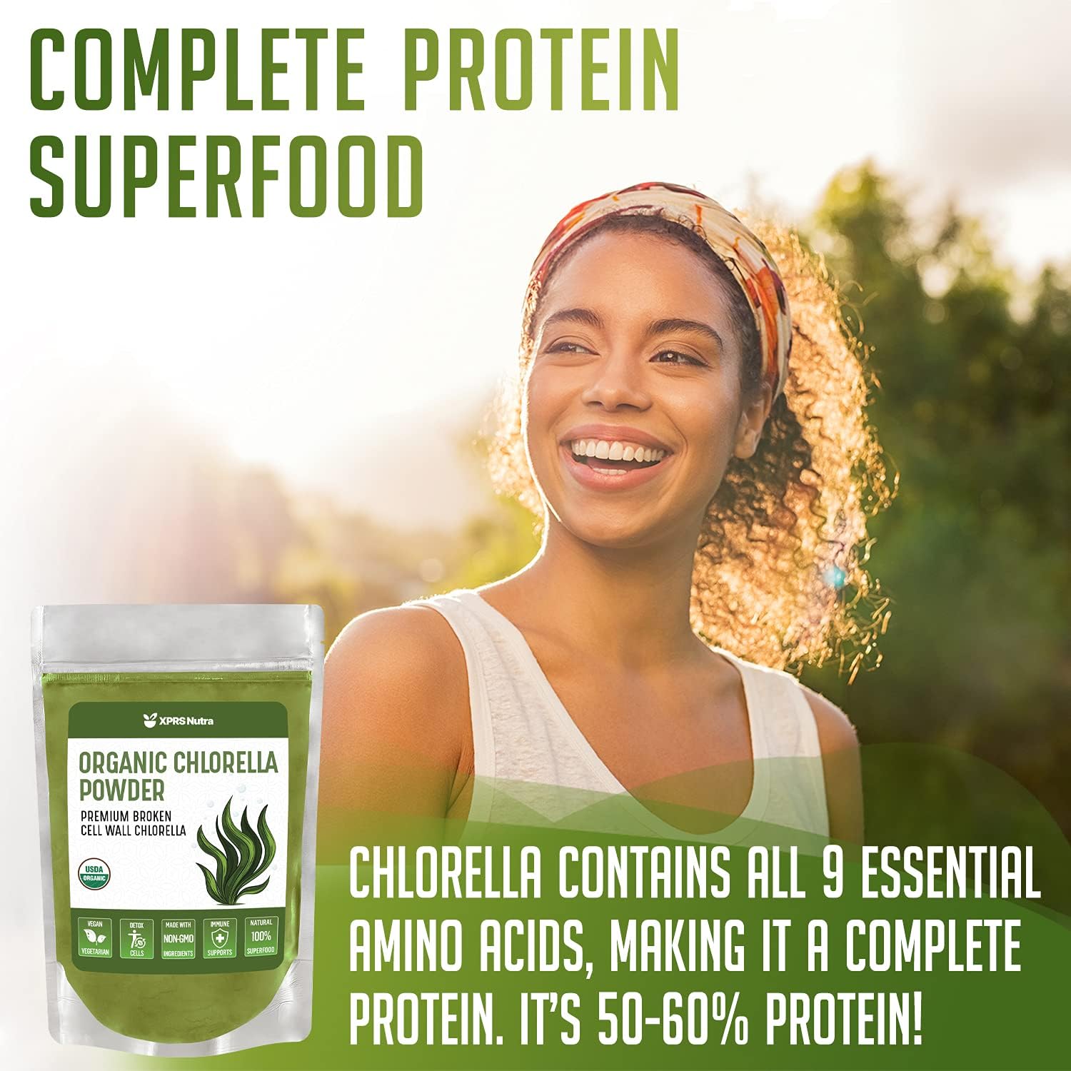 Organic Broken Cell Wall Chlorella Powder for Immunity and Protein - Vegan-Friendly Chlorophyll Powder (16 oz)