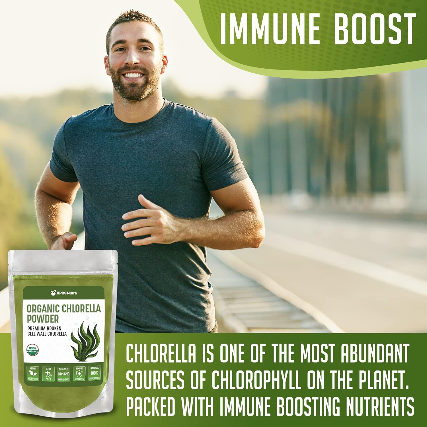 Organic Broken Cell Wall Chlorella Powder for Immunity and Protein - Vegan-Friendly Chlorophyll Powder (16 oz)