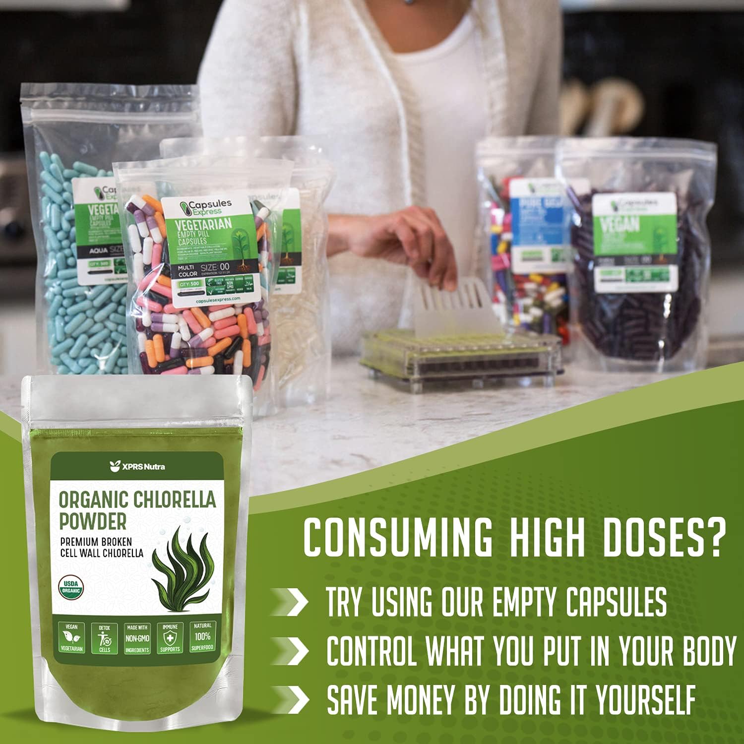 Organic Broken Cell Wall Chlorella Powder for Immunity and Protein - Vegan-Friendly Chlorophyll Powder (16 oz)