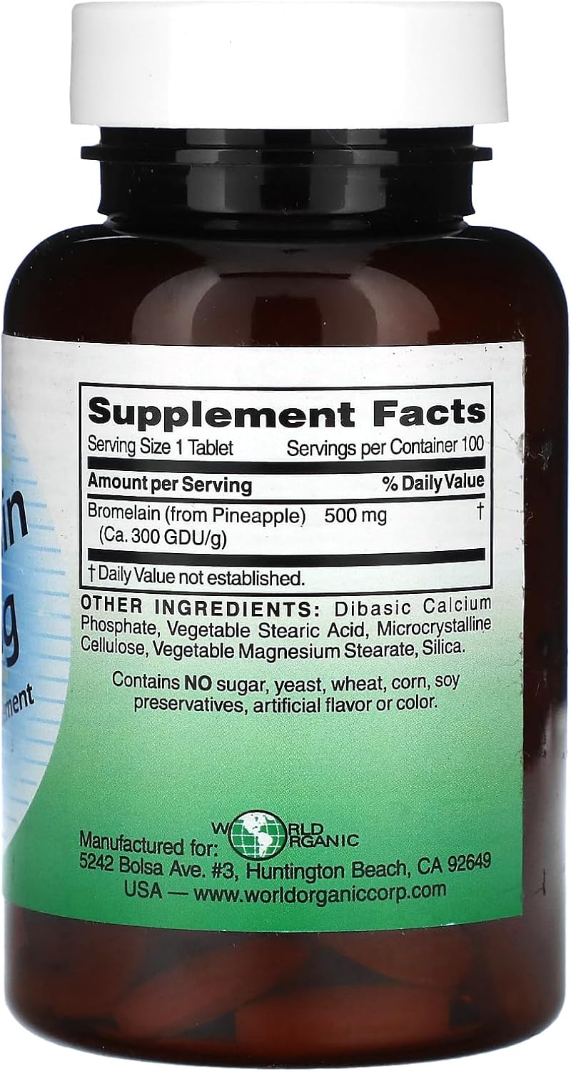 Organic Bromelain Capsules - 500 Mg - 100 Count - Natural Enzyme Supplement