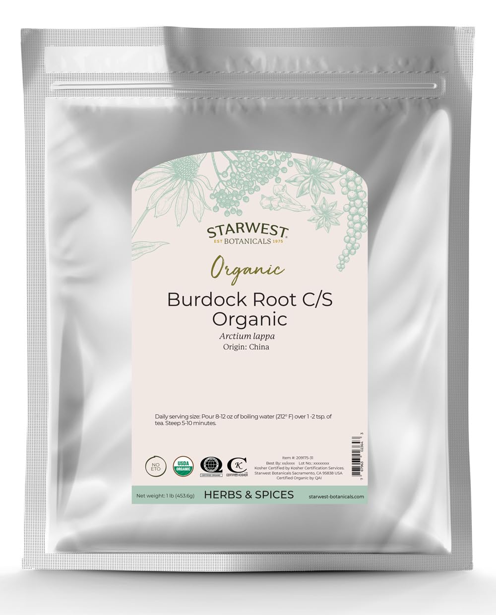 Organic Burdock Root C/S by Starwest Botanicals - 1 Pound Pack