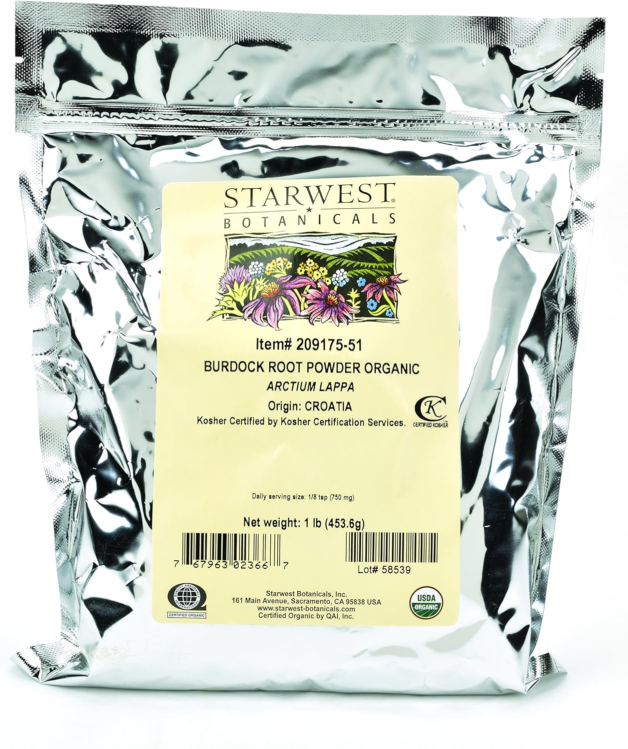 Organic Burdock Root Powder - 1lb - Premium Quality Herbal Supplement by Starwest Botanicals
