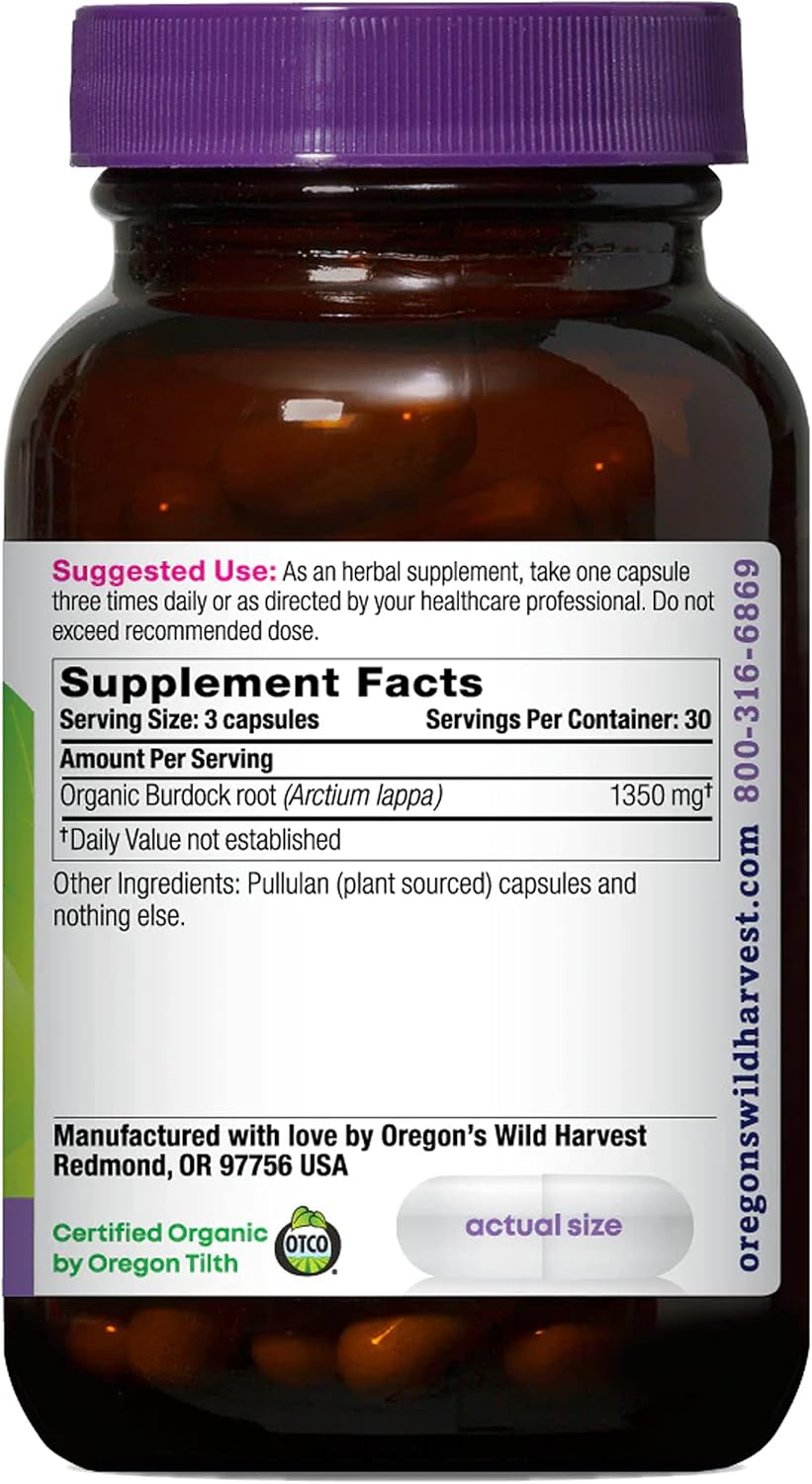 Organic Burdock Supplement Capsules - Non-GMO, Gluten-Free, Vegan | 90 Count by Oregon's Wild Harvest