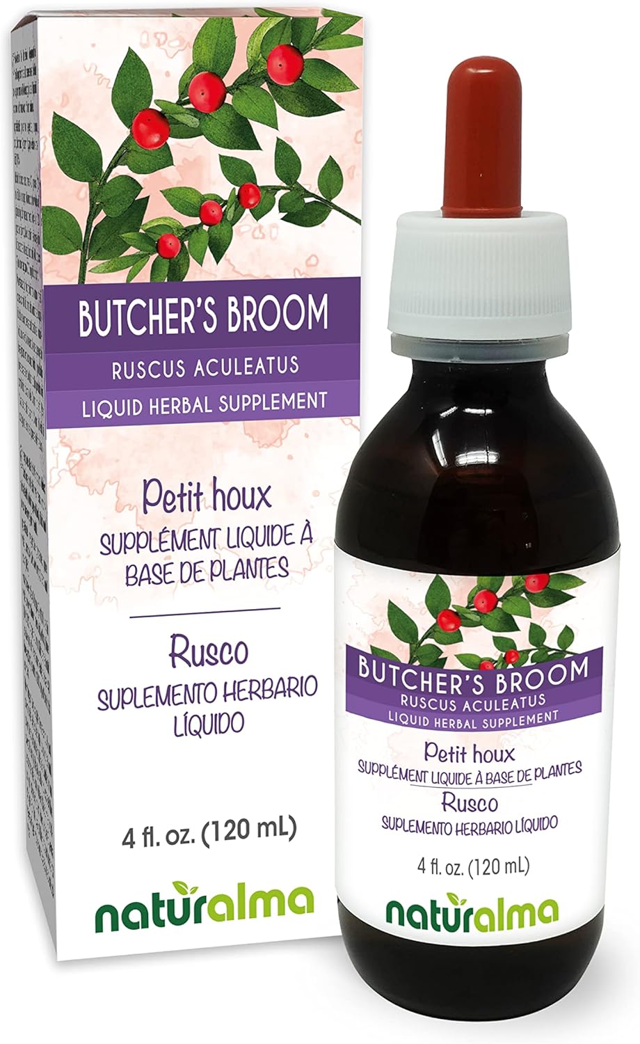 Organic Butcher's Broom Root Alcohol-Free Tincture - 4 fl oz Liquid Extract Drops - Herbal Supplement - Vegan-Friendly