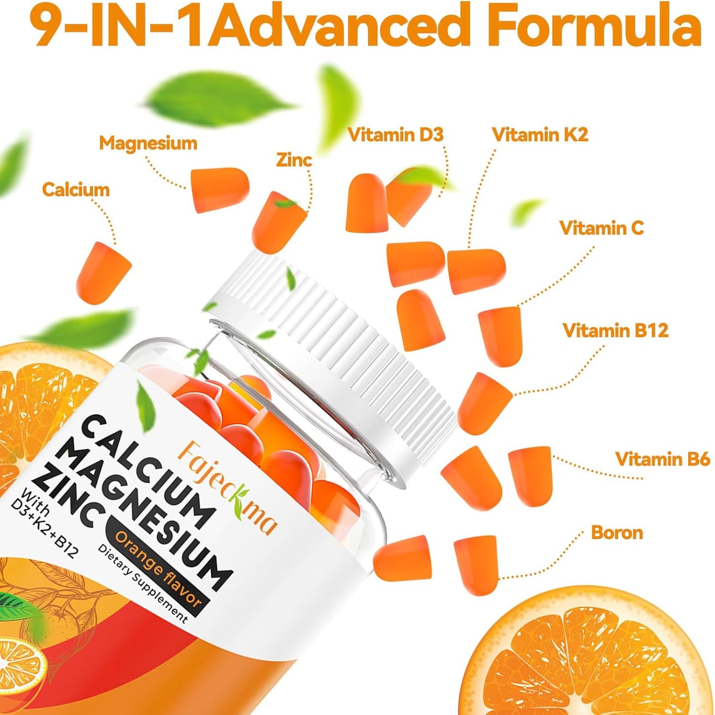 Organic Calcium Magnesium Zinc Gummies for Adults - High Absorption Supplement with D3 B12 - Sugar-Free (60 Count)