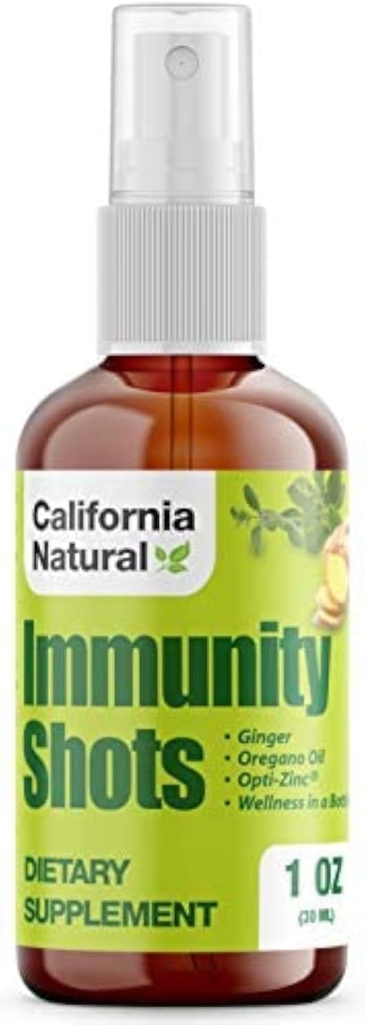 Organic California Immunity Shot - 1oz Bottle with Ginger Root & Oregano Oil - Potent Immune System Booster - Support & Wellness Shot (1 Pack)
