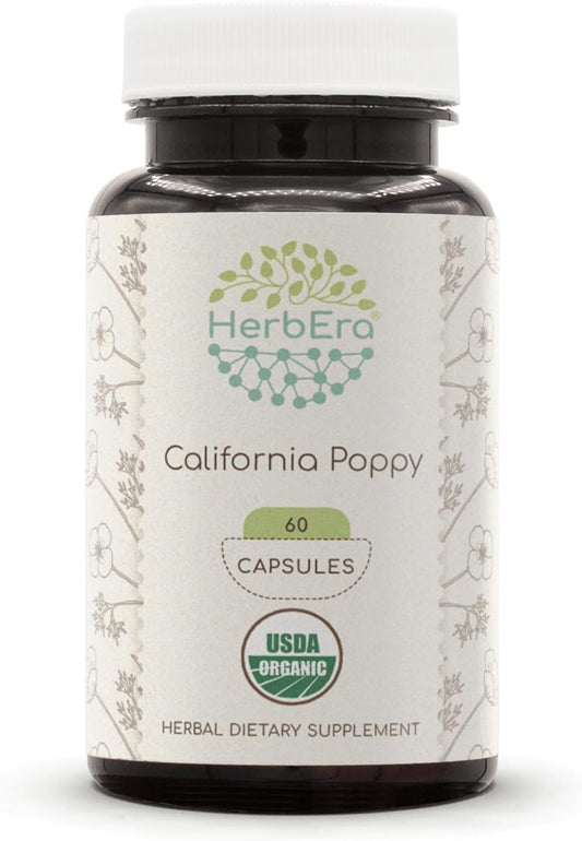 Organic California Poppy Capsules - 800mg, 60 Count - HerbEra Herbal Supplement