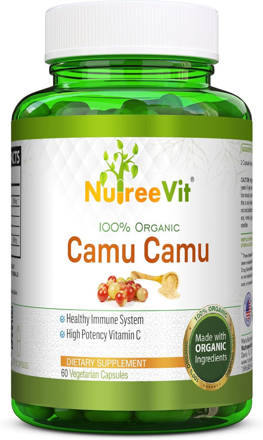 Organic Camu Camu Capsules - 500mg (60 Count) by NutreeVit - Pure Superfood Supplement