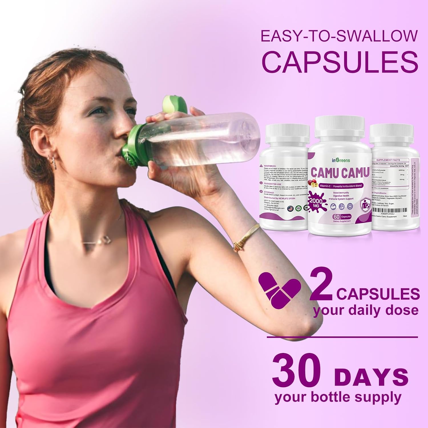 Organic Camu Camu Capsules 2000mg | High Vitamin C & Antioxidants | 60 Capsules, Non-GMO, Gluten-Free | Immune Support & Skin Health