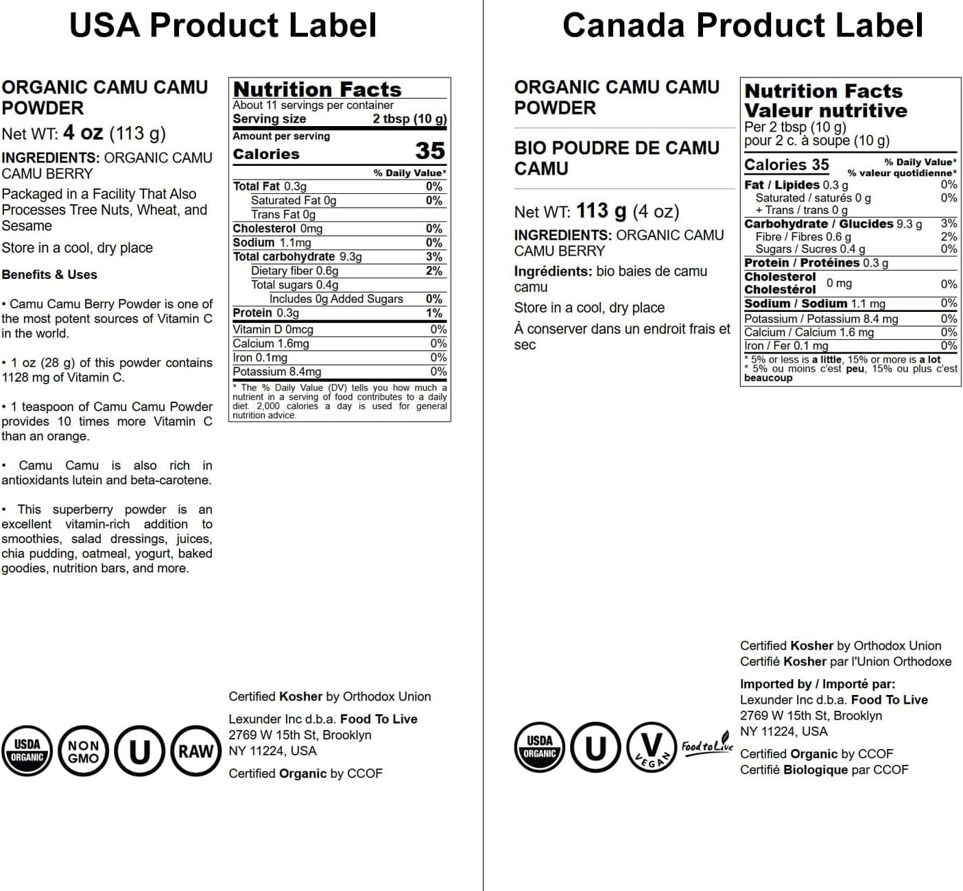 Organic Camu Camu Powder - 4 Ounces, Non-GMO, Kosher, Raw, Vegan Superfood for Baking and Drinks