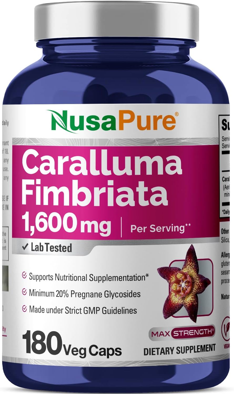 Organic Caralluma Fimbriata 1600mg - 180 Veg Capsules (Non-GMO, Vegan) by NusaPure
