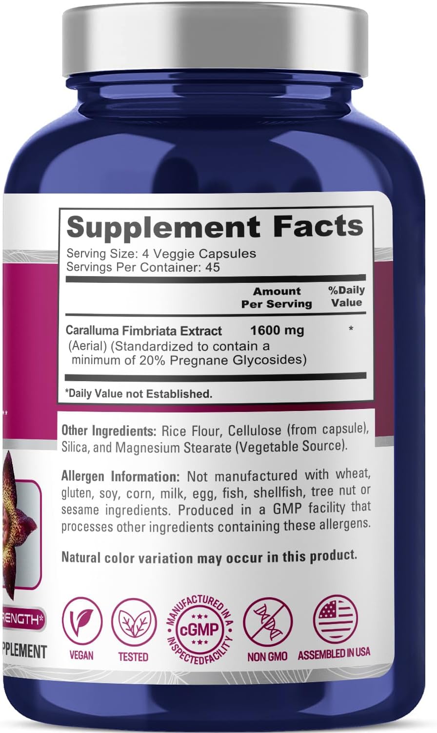 Organic Caralluma Fimbriata 1600mg - 180 Veg Capsules (Non-GMO, Vegan) by NusaPure