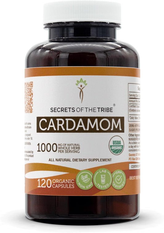 Organic Cardamom Capsules - 120 Count, Made with USDA Organic Cardamom Pods in Vegetable Capsules by Secrets of the Tribe