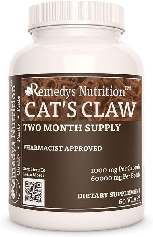 Organic Cat’s Claw Bark & Root Capsules - 1,000mg, 60 Count | Herbal Dietary Supplement for Immune Support | Vegan, Non-GMO, Gluten-Free | Two Month Supply