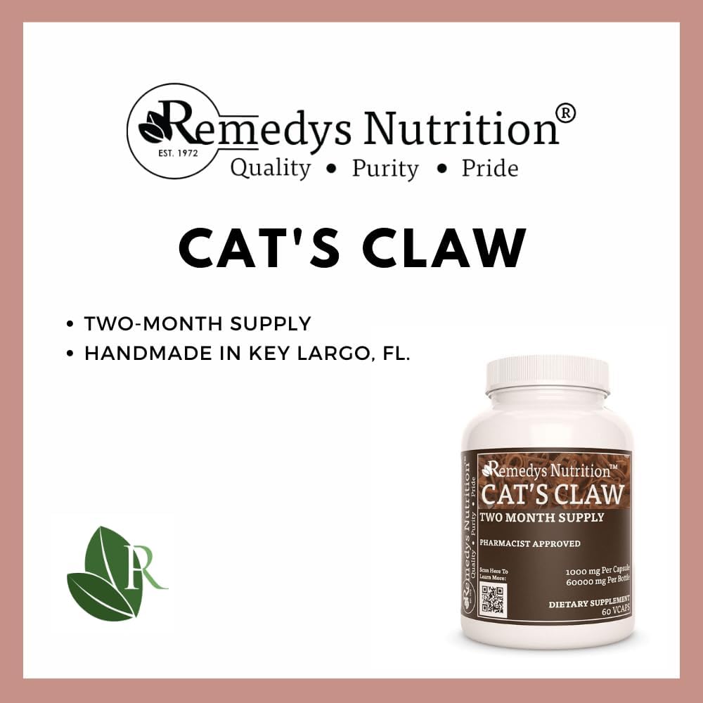 Organic Cat’s Claw Bark & Root Capsules - 1,000mg, 60 Count | Herbal Dietary Supplement for Immune Support | Vegan, Non-GMO, Gluten-Free | Two Month Supply
