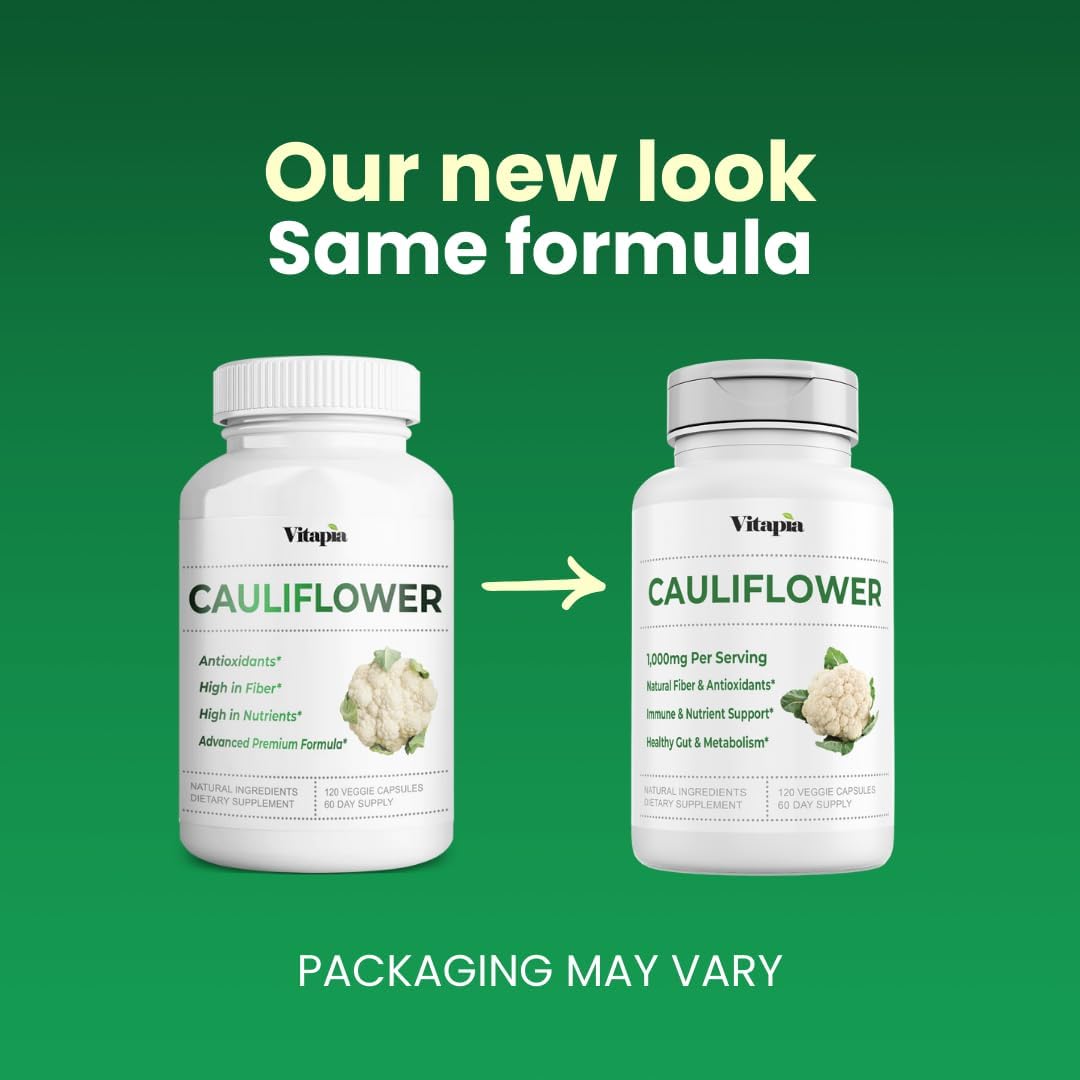 Organic Cauliflower Superfood Veggies Powder Supplement - Natural Vitamins, Minerals, Antioxidants - 120 Capsules, Non-GMO, Gluten-Free