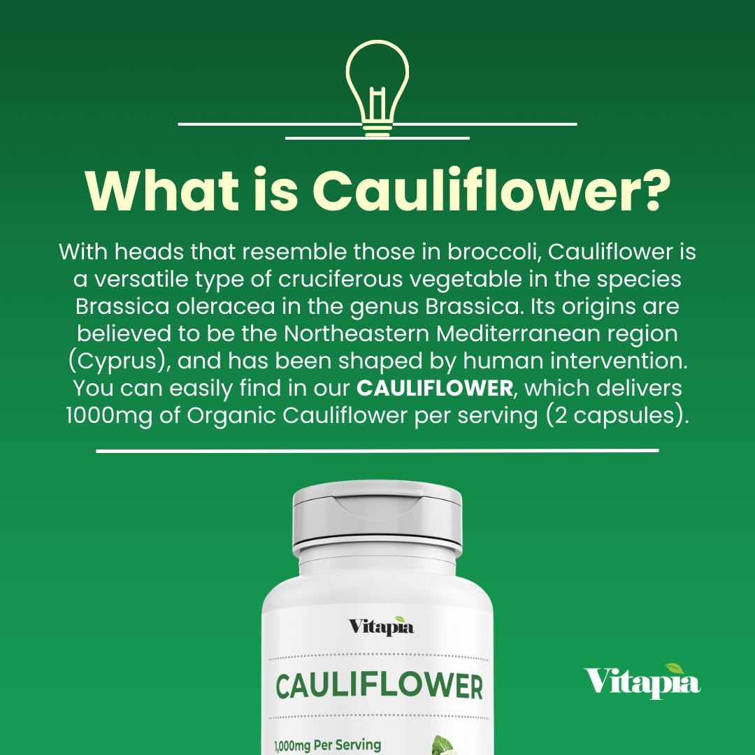 Organic Cauliflower Superfood Veggies Powder Supplement - Natural Vitamins, Minerals, Antioxidants - 120 Capsules, Non-GMO, Gluten-Free