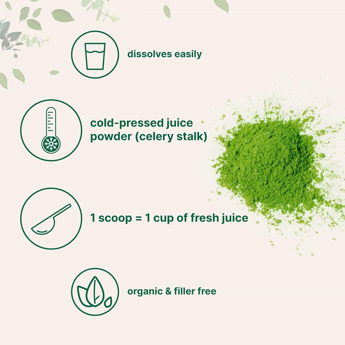 Organic Celery Juice Powder - 20oz (1.25lb) - Detox, Immune Boost, Gut Health - Vegan - Rich in Vitamin C & Minerals