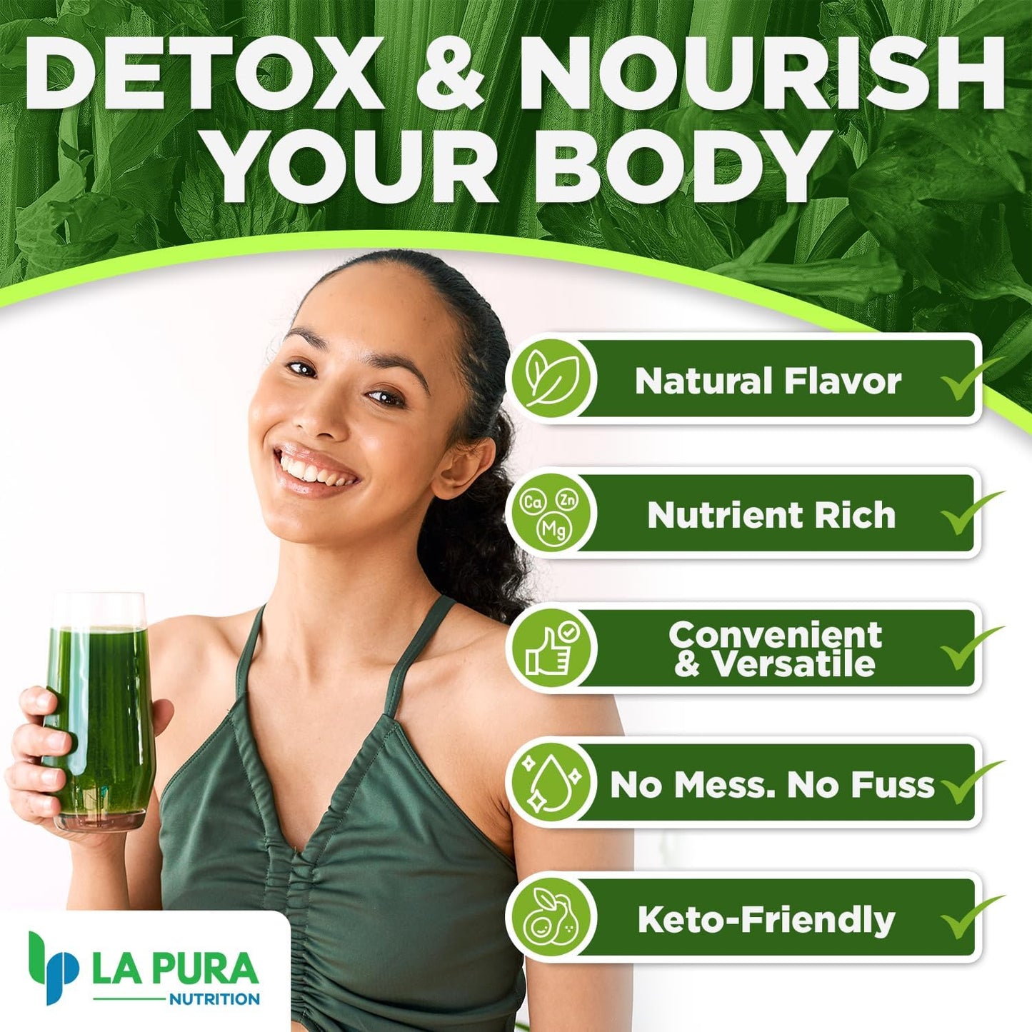 Organic Celery Juice Powder for Gut Health & Detox - Antioxidant Blend to Alleviate Gas & Bloating - Cleanse & Detoxify Naturally