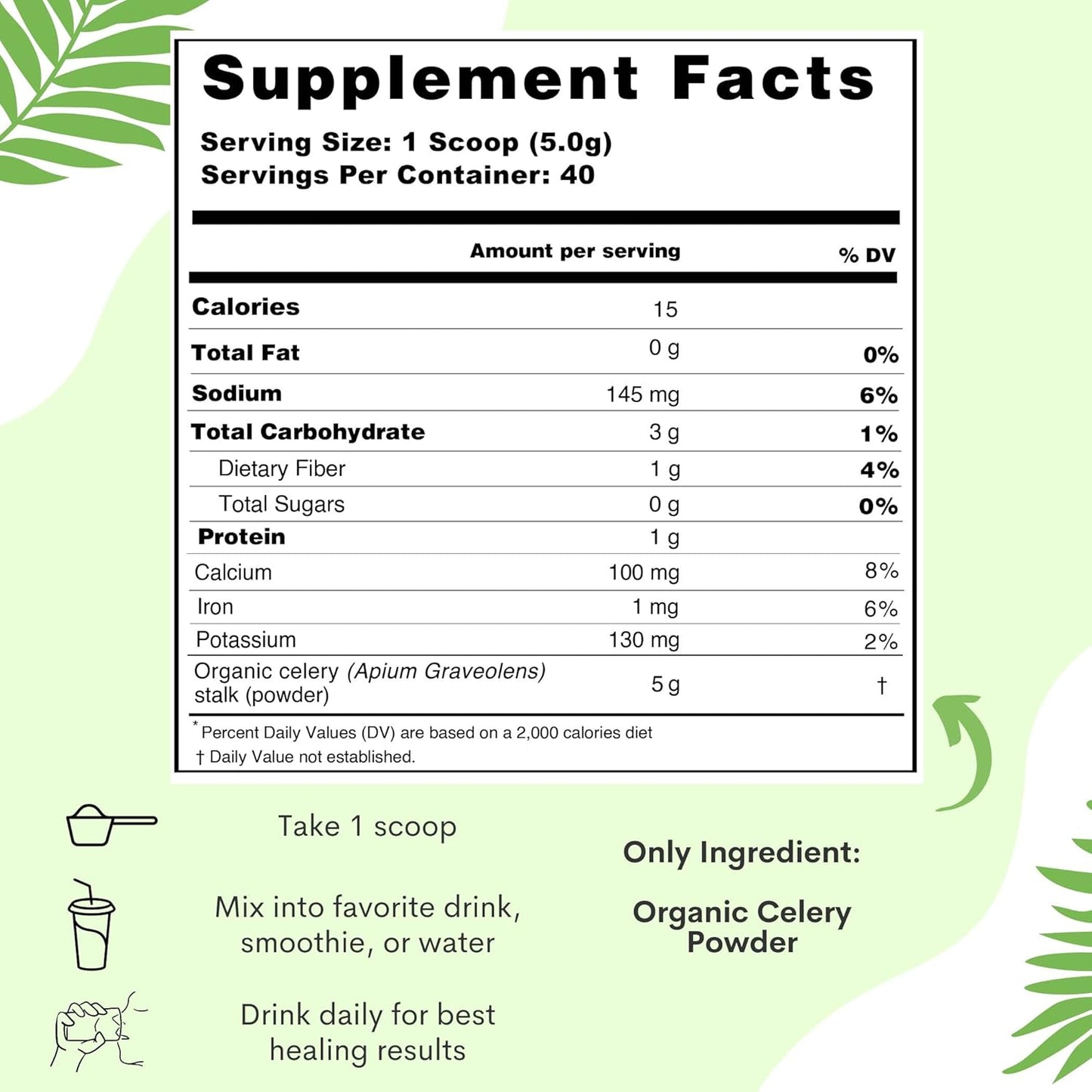 Organic Celery Juice Powder for Gut Health, Energy Boost, and Immune Support - 40 Servings, Green Juice Detox Cleanse for Men and Women