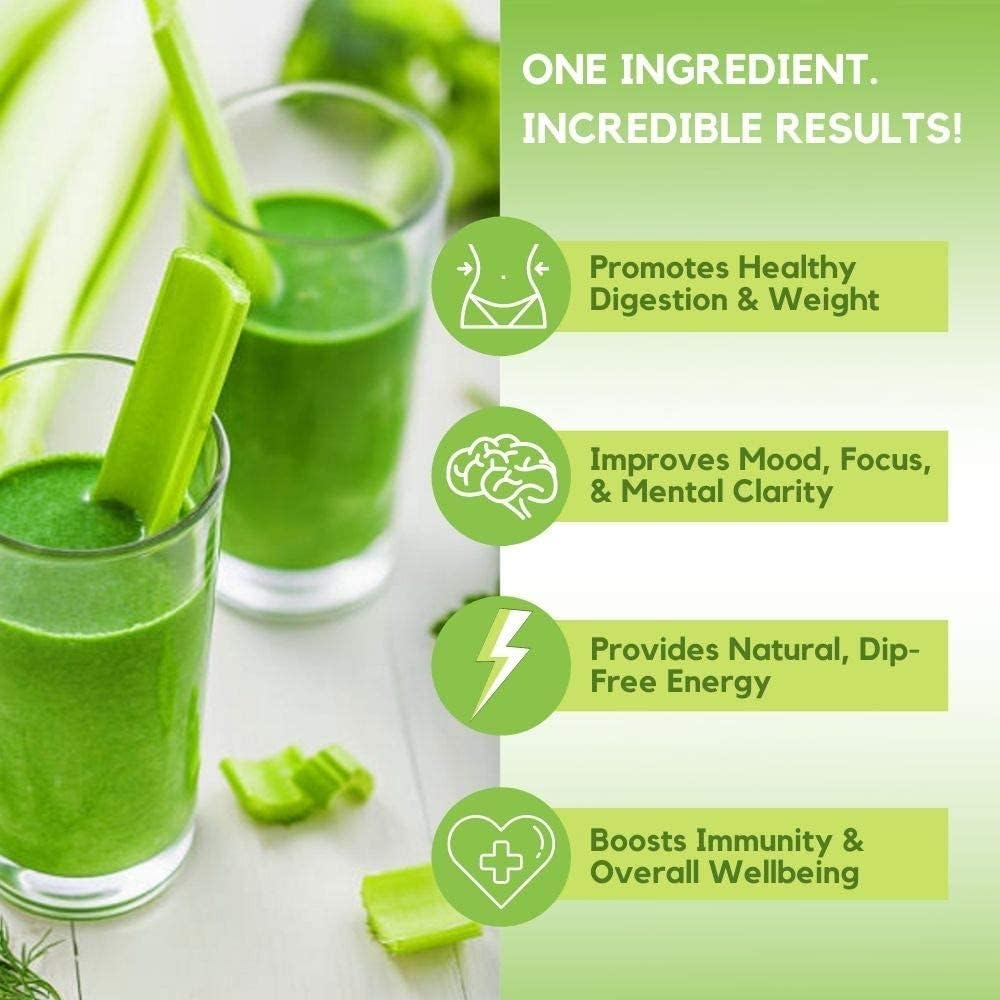 Organic Celery Juice Powder for Gut Health, Energy Boost, and Immune Support - 40 Servings, Green Juice Detox Cleanse for Men and Women