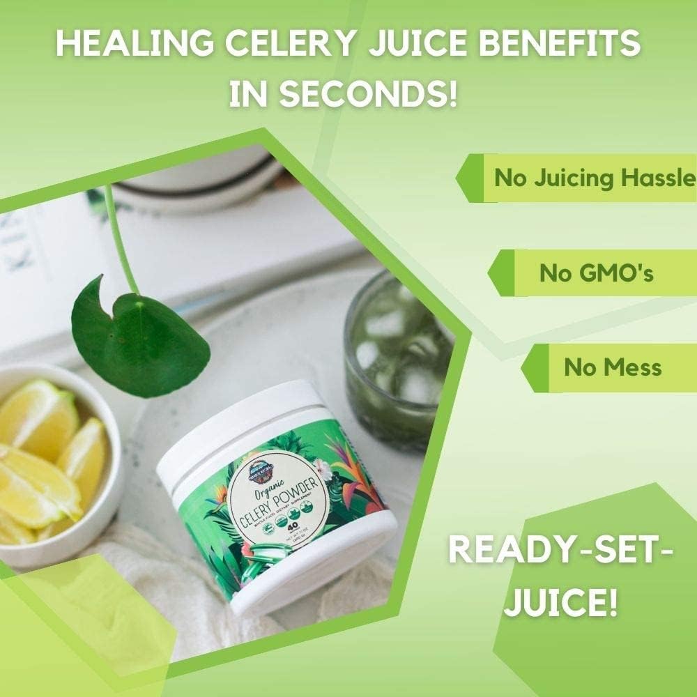 Organic Celery Juice Powder for Gut Health, Energy Boost, and Immune Support - 40 Servings, Green Juice Detox Cleanse for Men and Women