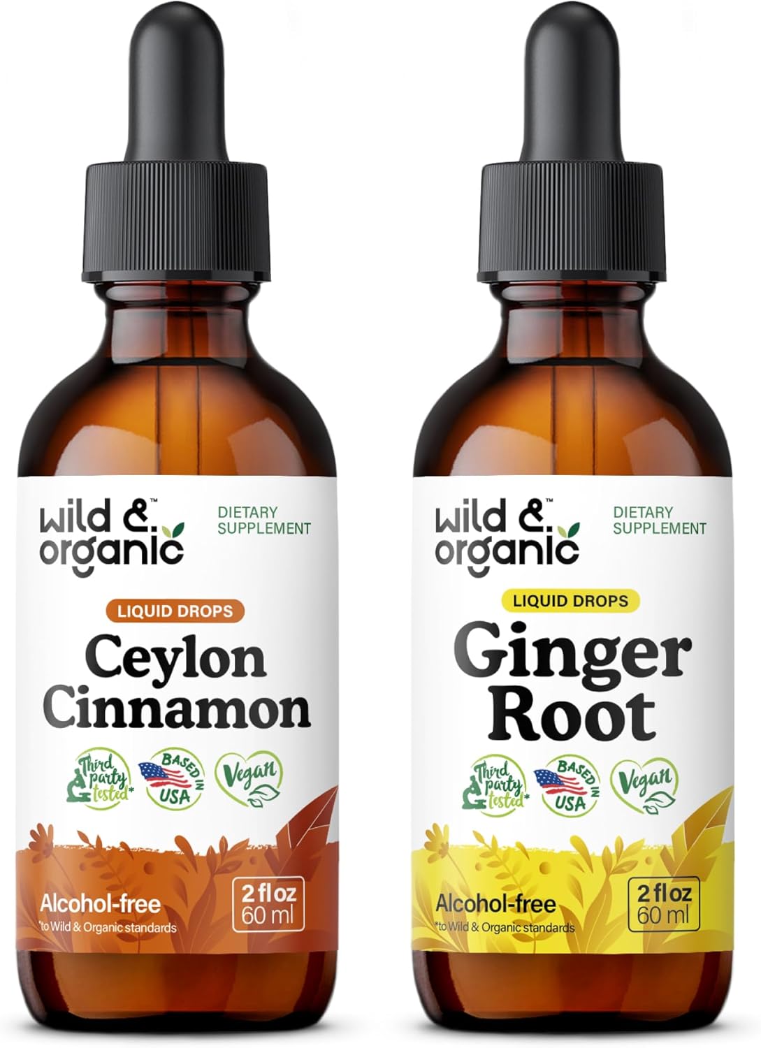 Organic Ceylon Cinnamon and Ginger Root Tincture Bundle - 2 fl oz Each