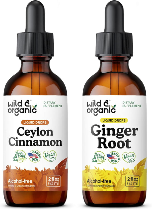 Organic Ceylon Cinnamon and Ginger Root Tincture Bundle - 2 fl oz Each