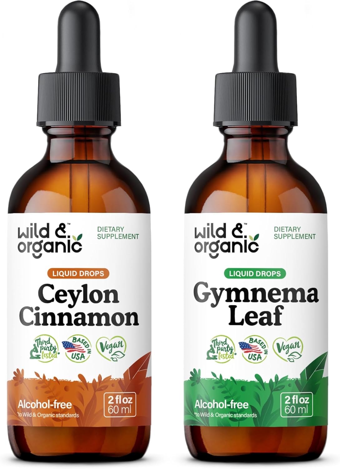 Organic Ceylon Cinnamon and Gymnema Leaf Tincture Set - 2 fl oz each